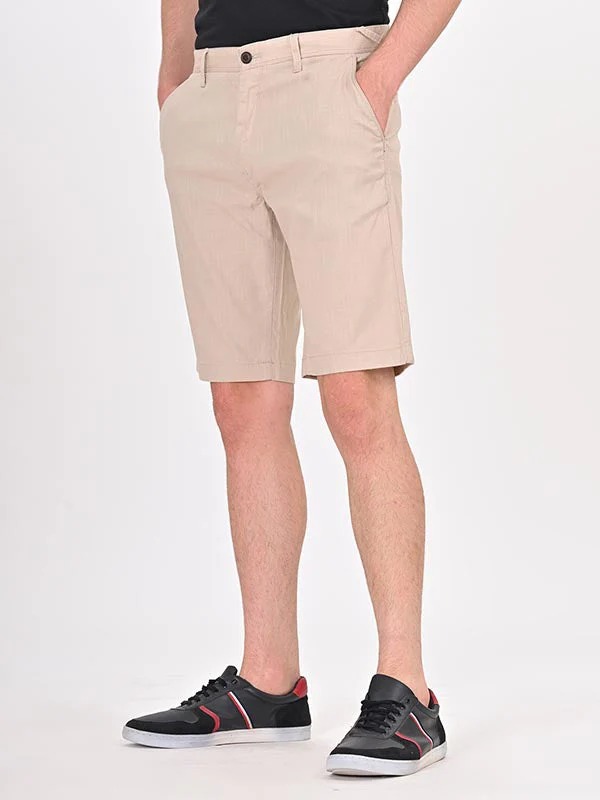 Indian Terrain Men's Regular Fit Solid Beige Shorts